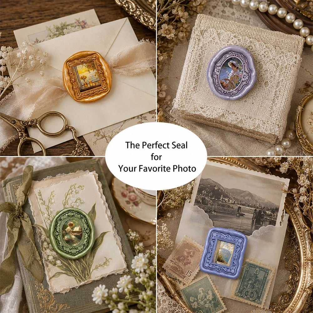 Frame Wax Seal Stamp,3D Embossed Relief Carving Brass Head and Wood Handle for Wax Seal Stamp Kit for Thanksgiving Card Envelope image 5