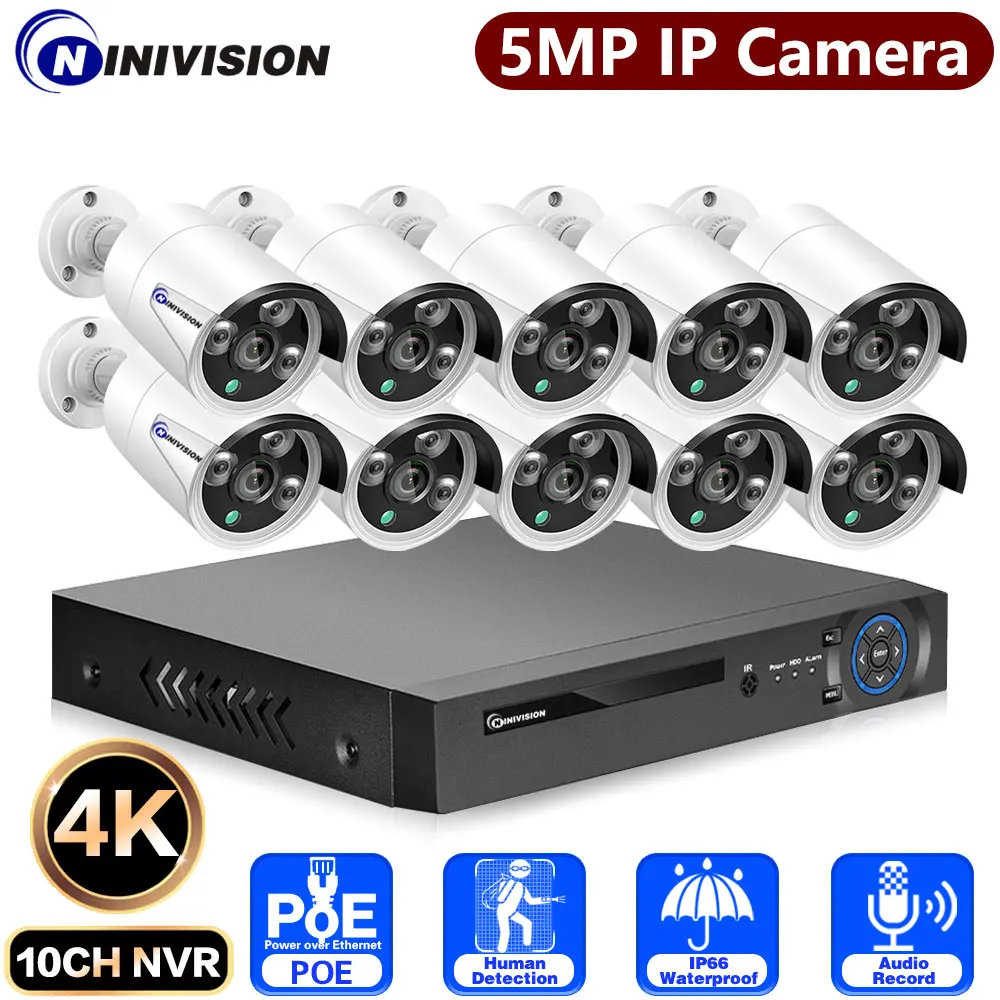 

10CH 4K 8MP Security Camera System 8CH 5MP HD POE NVR Kit CCTV Audio AI Human Detect Outdoor Video Surveillance IP Camera Set