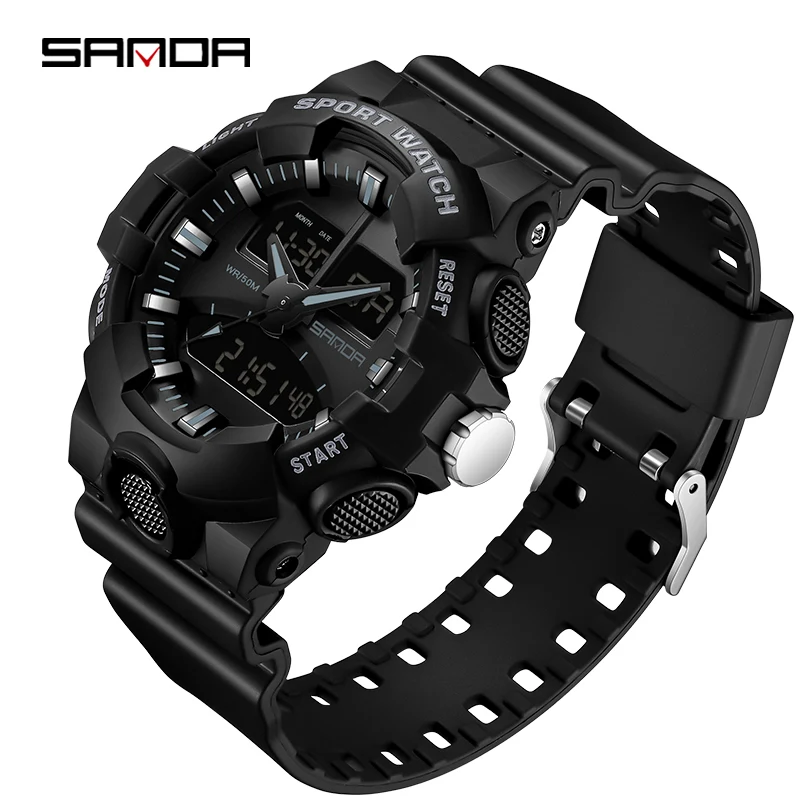 

Fashion Sanda Brand Sports Multifunctional Electronic Watch Led Luminous Dual Display Quartz For Men Clock 50m Waterproof Reloj