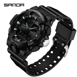 Fashion Sanda Brand Sports Multifunctional Electronic Watch Led Luminous Dual Display Quartz For Men Clock 50m Waterproof Reloj