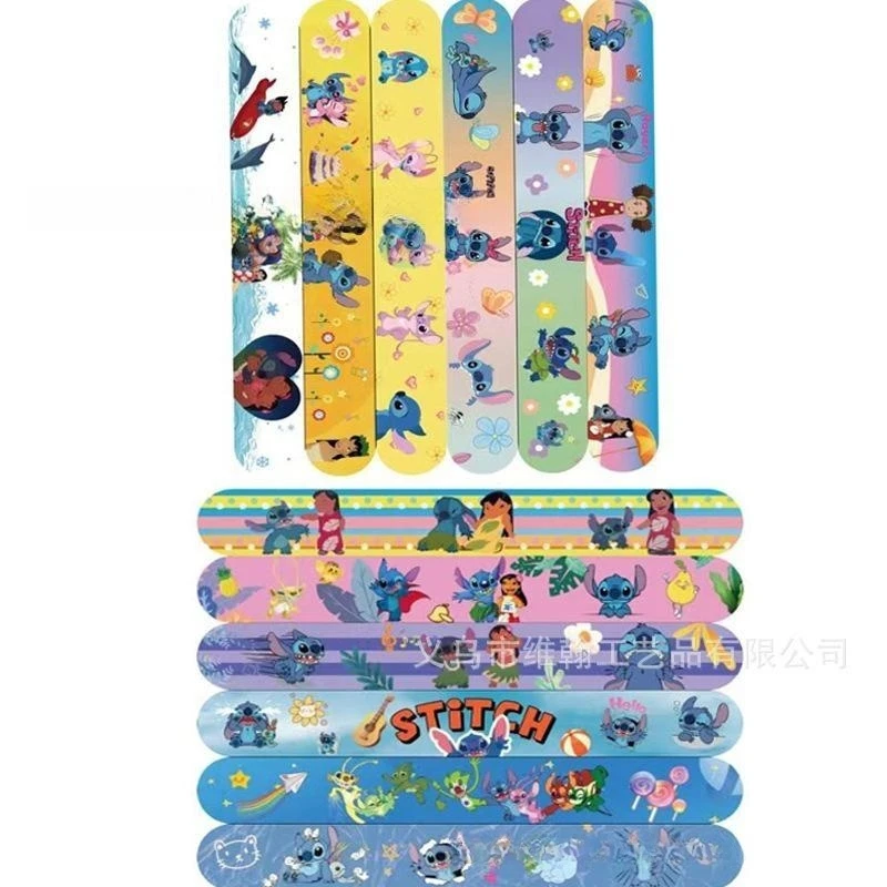 Disney Snap Circle Party Bracelets, figuras de Stitch, pulsera de Anime, banda de golpe para niños, juguetes de rompecabezas para niños y niñas,