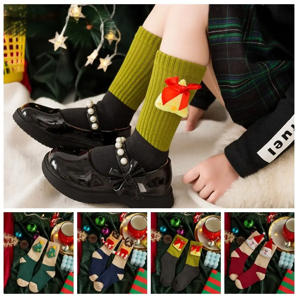 

Fashion Design Cotton Children Christmas Socks Santa Claus Elk Cartoon Hosiery Christmas Tree Korean Style Mid-Tube Socks