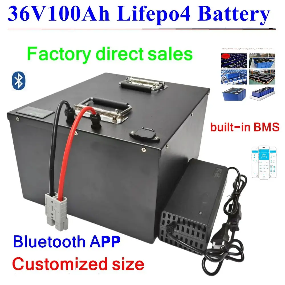 

CZ-waterproof 36V 100Ah lifepo4 lithium battery BMS with bluetooth for E moped bike scooter tricycle UPS vehicle+10A charger.