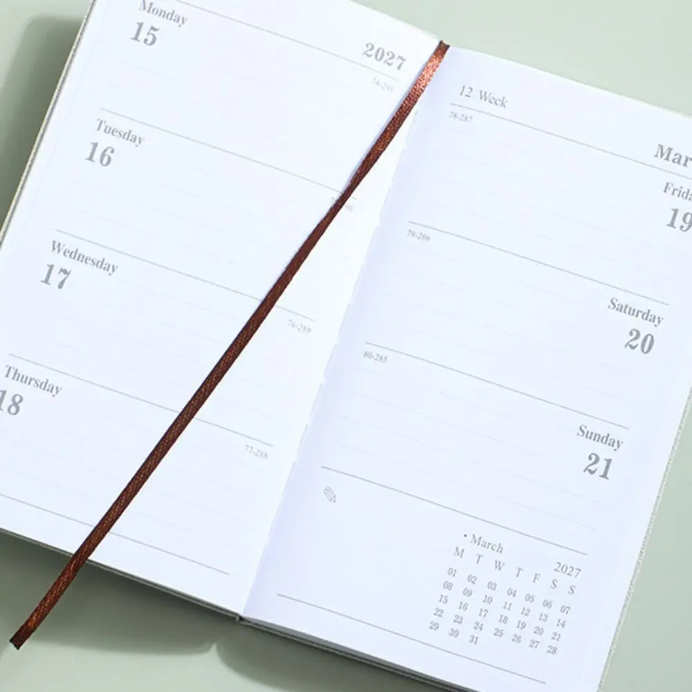English 2027 Schedule Planner Notepad A6 Leather Cover Agenda Planning Notebook Thick Paper Wear-resistant Office Work Planner