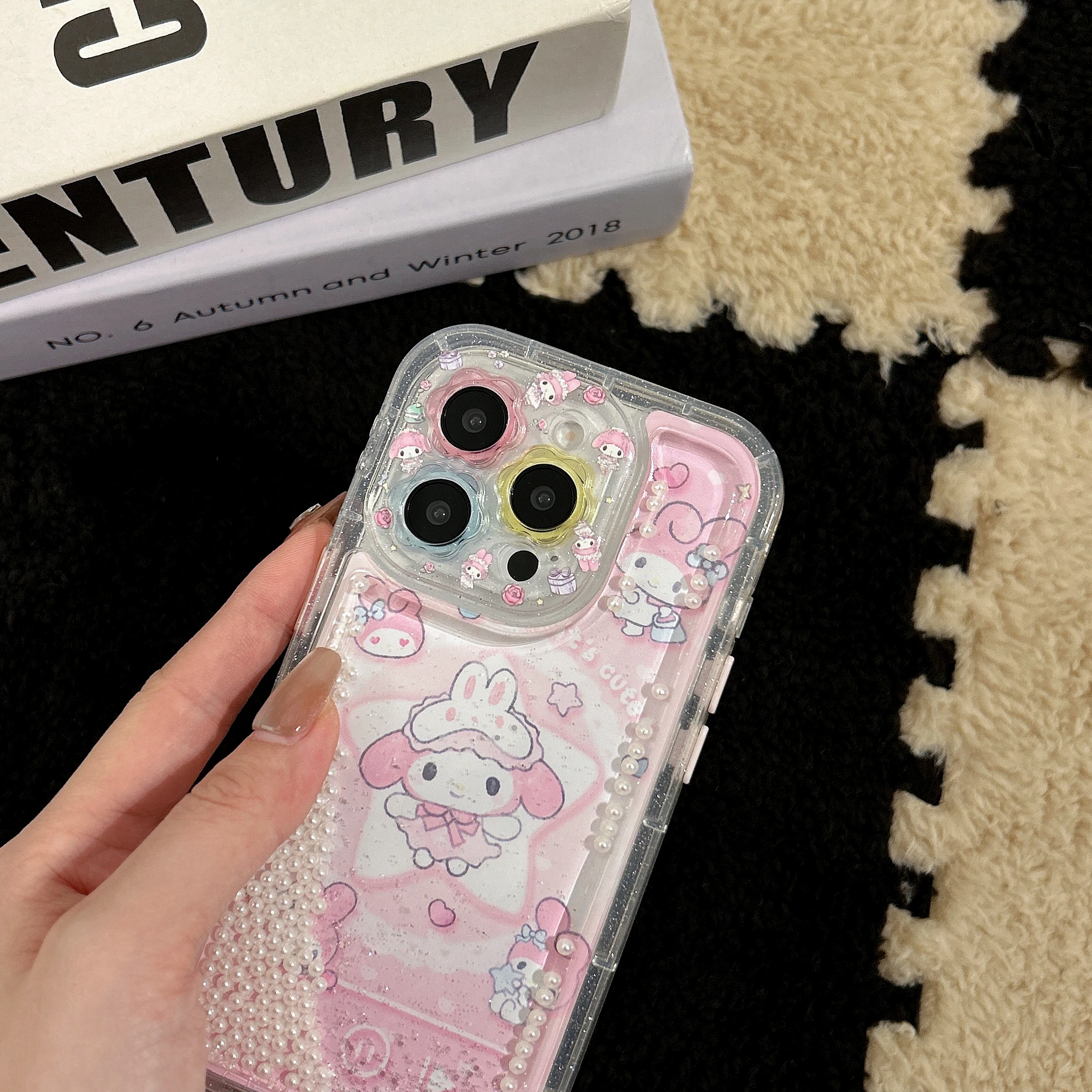 Girls' Favorite Flow Sand Edition Phone Case Cartoon Sanrio For Melody Pretty Pinkish For iPhone16 13 14 15 Pro Max Anti-Drop