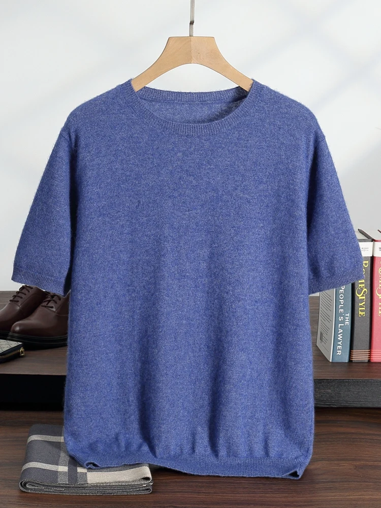 TLOML Men O-neck 100% Cashmere T-shirt Spring Autumn Basic Short Sleeve Pullover Soft Thin Cashmere Knitwear Casual Sweater Tops