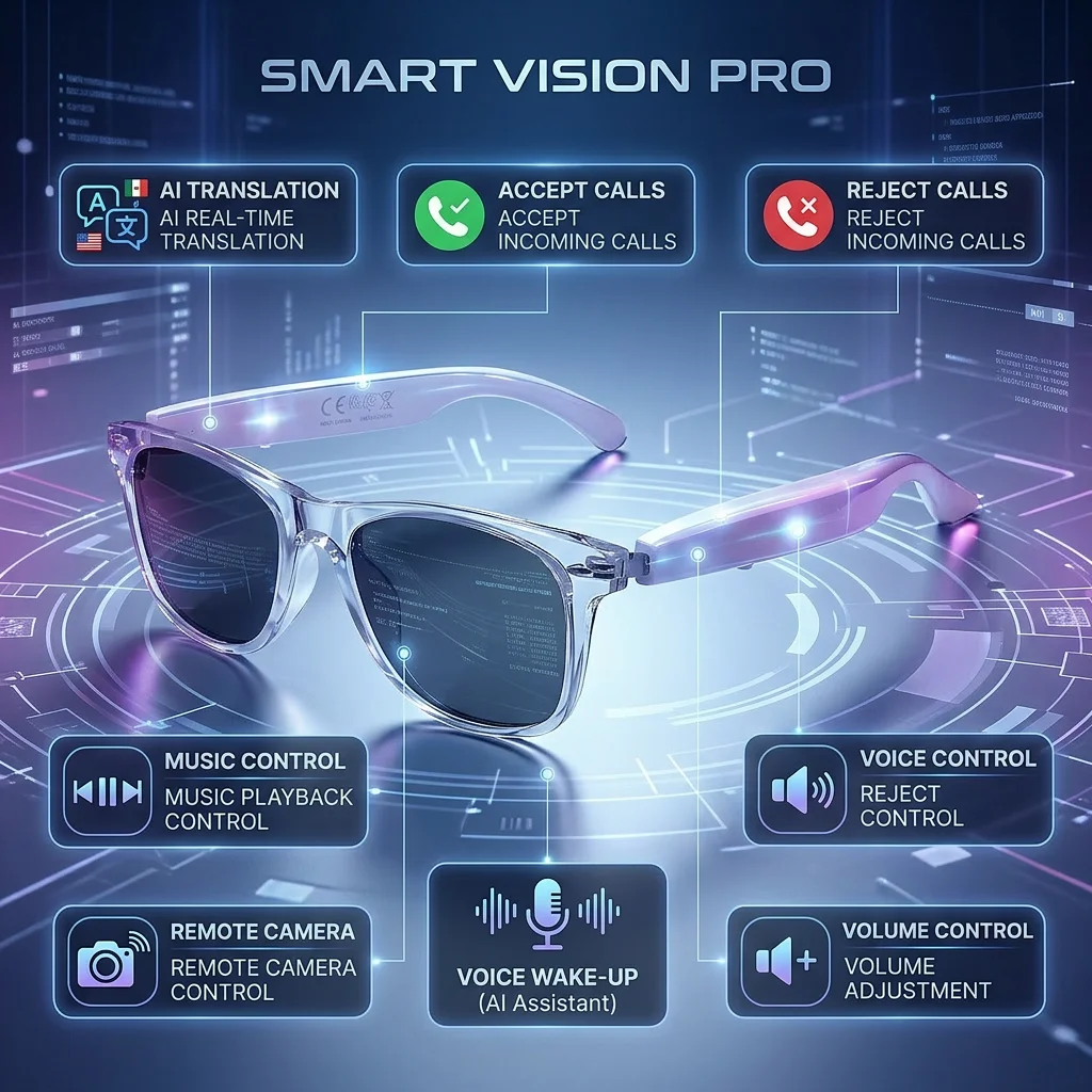 SENBONO 2026 AI Translation Smart Audio Glasses fer Women 100+ Languages Translator Bluetooth Call Music Play Sunglasses for Men
