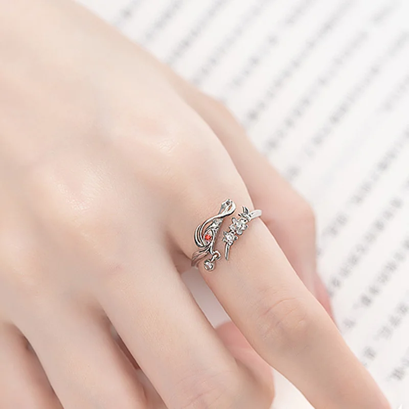 Anime Tian Guan Ci Fu Rings For Lovers Red White Crystal Flower Heaven Official's Blessing Opening Rings Jewelry Valentine's Day