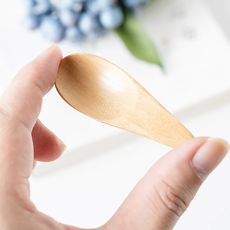 Wood Mini Tea Spoon Condiment Scoop Flatware Coffee Tea Small Mini Sugar Spoon Coffee Spoon Kitchen Gadgets 1Pcs 7X2.5Cm