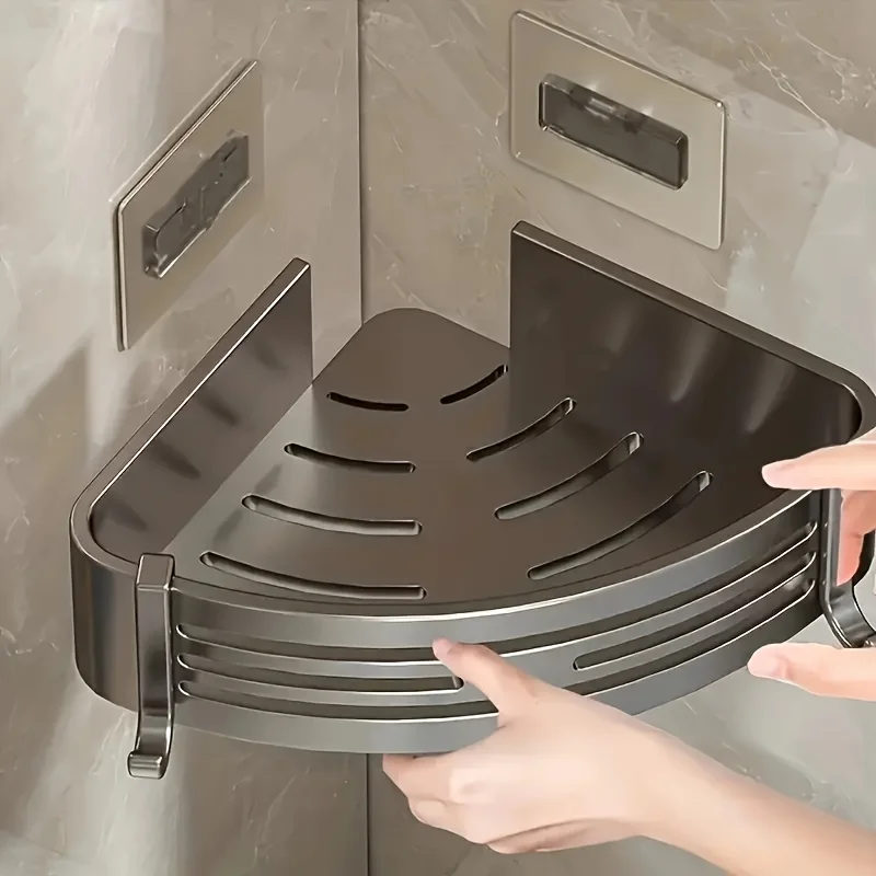 

Space Corner Shower Shelf, No-Drill Wall-Mounted Bathroom Organizer, Triangular Design for Shampoo, Conditioner, and Soap Storag