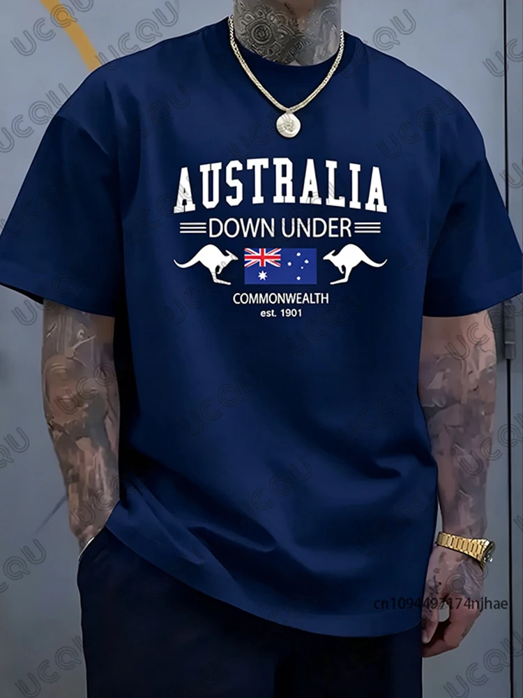 2026 New Australian Flag & Kangaroo Pattern Print Cotton T-Shirt For Men Summer Short Sleeve Tees Casual Clothes Oversized Tops