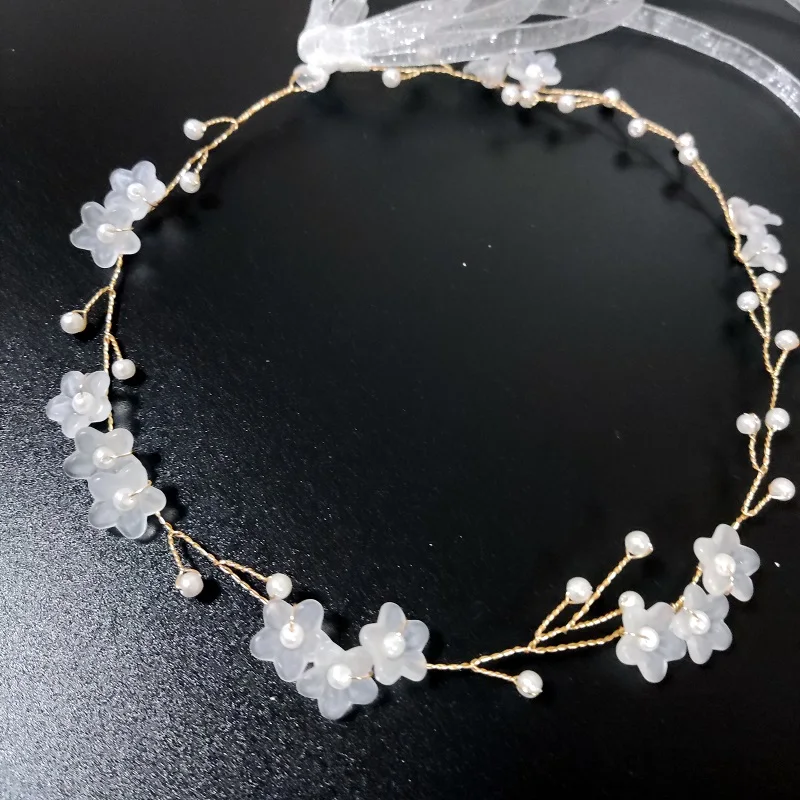 

Vintage Gold Headbands Pearls Hair Ornaments White Flower Hairbands For Women Girl Headpiece Wedding Hair Accessories Gifts