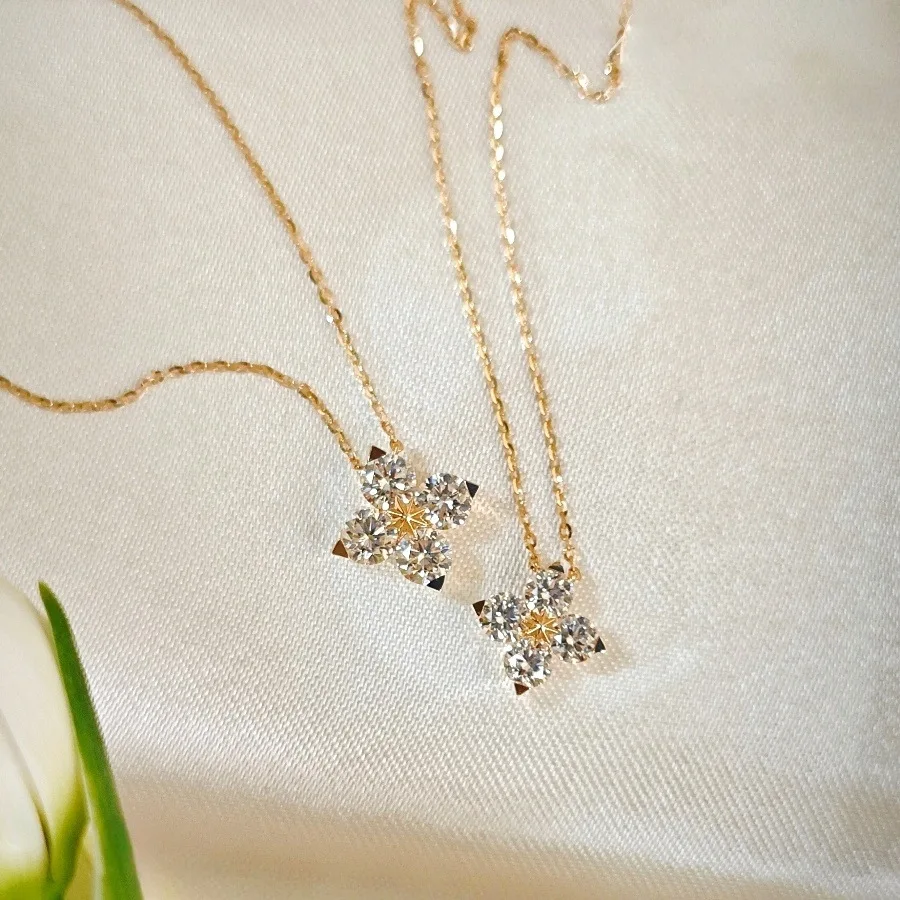 925 Sterling Silver Shining CZ Flower Pendant Necklace Gold Plated Link Chain Choker for Women Girls Fashion Jewelry Gifts