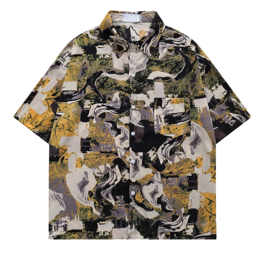 

Vintage Tie Dye Print Shirts Mens Streetwear Hip Hop Short Sleeve Shirt for Men Oversized Harajuku Loose Casual Hawaiian Blouse