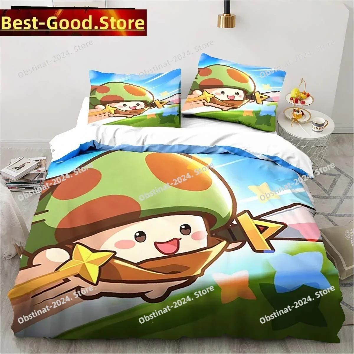 Top Anime Game Legend of Mushroom Pattern Duvet Cover Sets Comforter Bed Linen Gift Twin Queen King Size Romantic For Home Gift