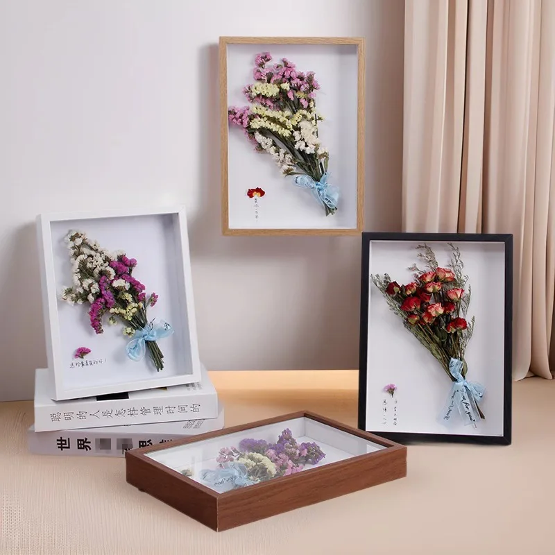 

Preserved Flower and Dried Flower DIY Frame, Handmade Dried Flower Photo Frame Display Box, Hollow 3D Photo Frame, European-Style Frame, Photo Frame Stand, Gift