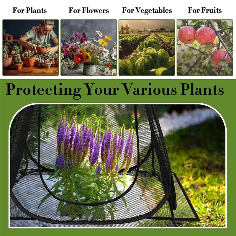 

Mesh Plant Cover From Animals, Plant Netting Guard Cover, Plant Tent Cage -Up With 4 Stakes For Vegetables, Fruits