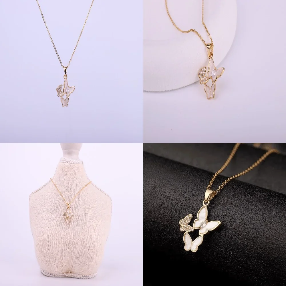 

Copper-plated electroplated pendant light luxury full zircon butterfly necklace elegant and simple accessories