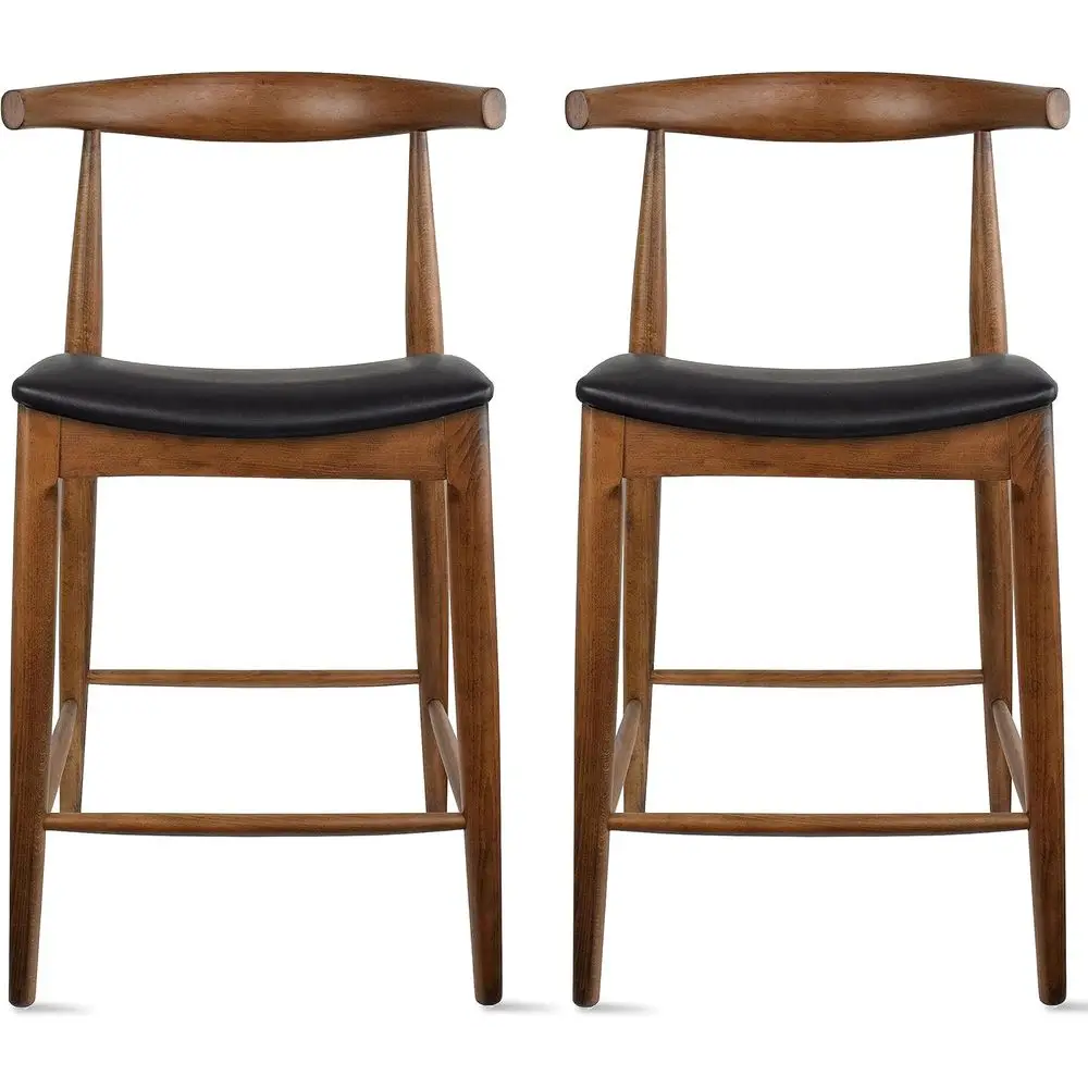 

25 Solid Wood Counter Stools with PU Leather Cushion Seat - Set of 2