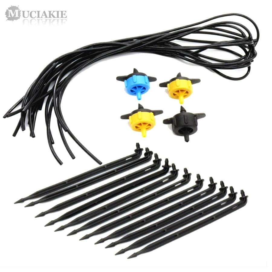 MUCIAKIE 1PC Spider Distribution 4 Outlets Elbow Mini Stakes Arrow with 2L 4L 8L Drip Emitter Kits for Drop Irrigation System