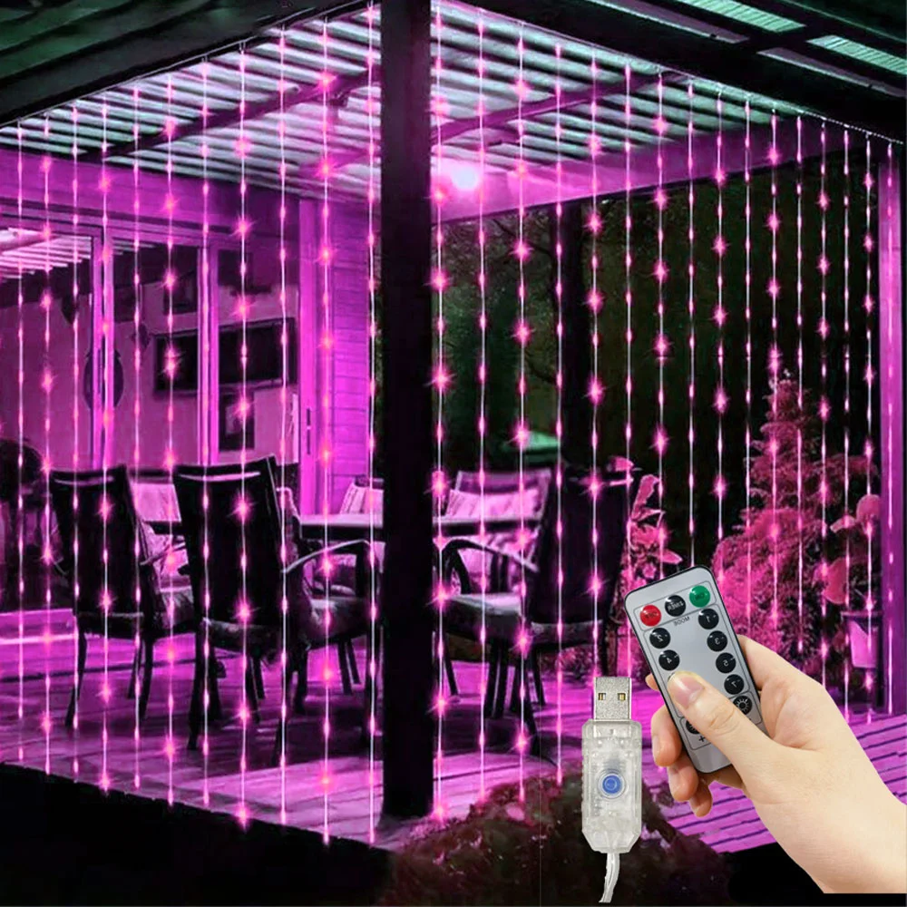 

Светодиодная гирлянда-штора с 8 режимами освещения, питание от USB, для декора дома на День святого Валентина, Рамадан, свадьбу, Ид Мубарак, 2026 год