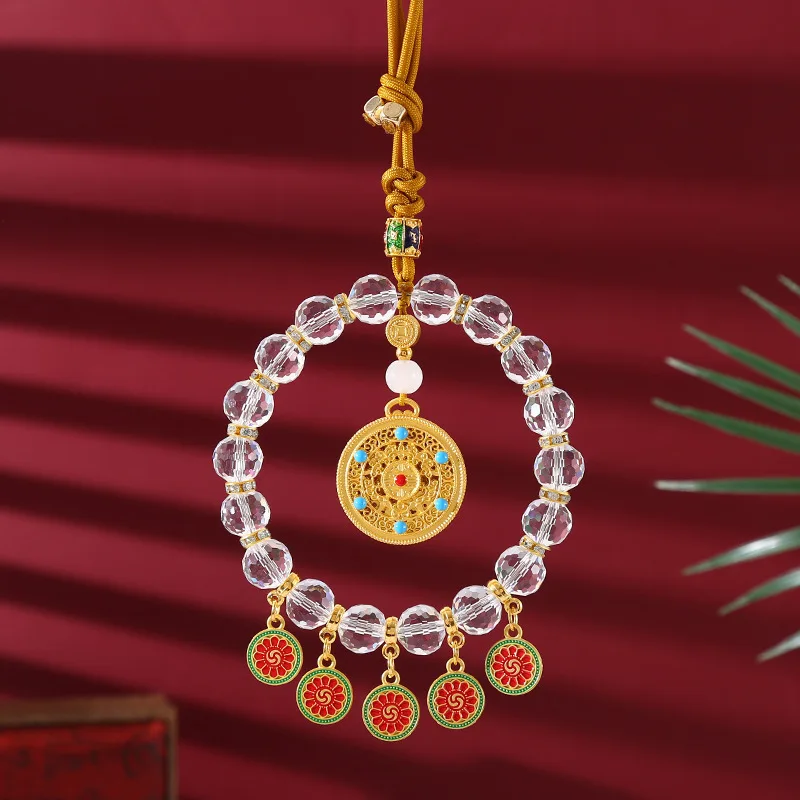 Lingyin-Style Car Pendant, Featuring A Traditional Chinese Design With A Five-Pointed Star And A Compass, For Rearview Mirror Ha