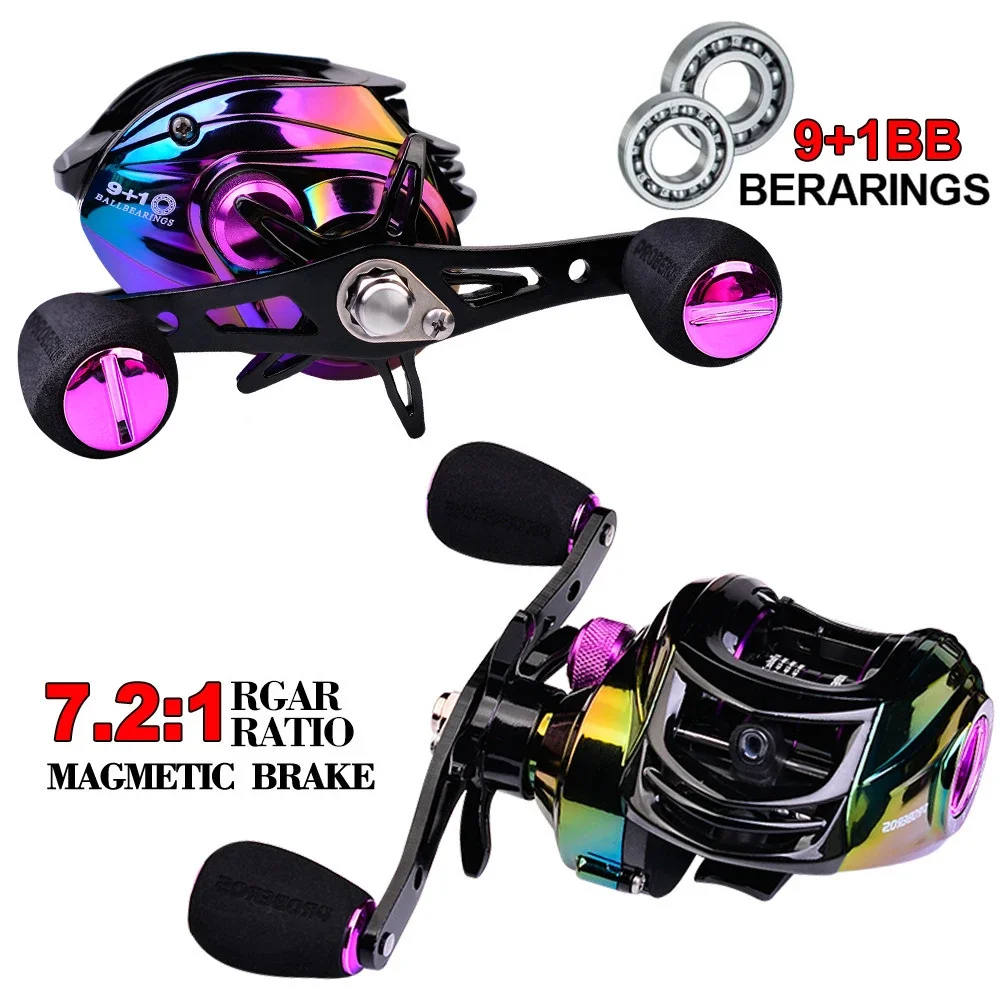 Baitcasting Reel 7.2:1 Gear Ratio Max Drag 8KG Left Right Hand Aluminium Spool Fishing Coil 9+1BB Metal Spool Bait Casting Reel