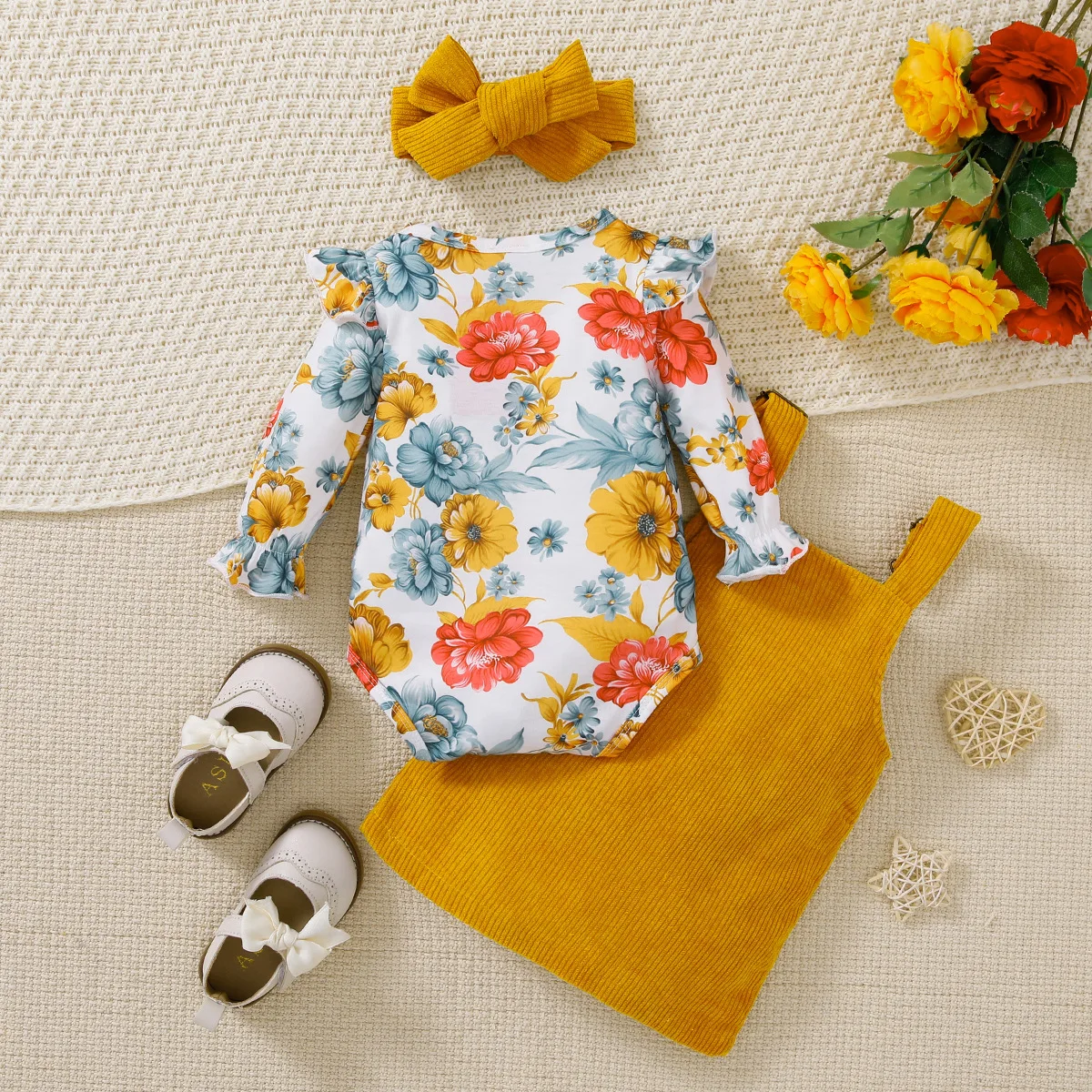 Fall Baby Girl Clothes 0 To 3 Months Korean Fashion Cute Flowers Long Sleeve Jumpsuits Rompers+Dress Newborn Clothings BC1842-1