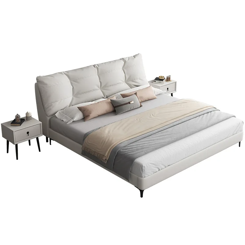 

Italian style, minimalist, creamy style, master bedroom, double, leather art bed