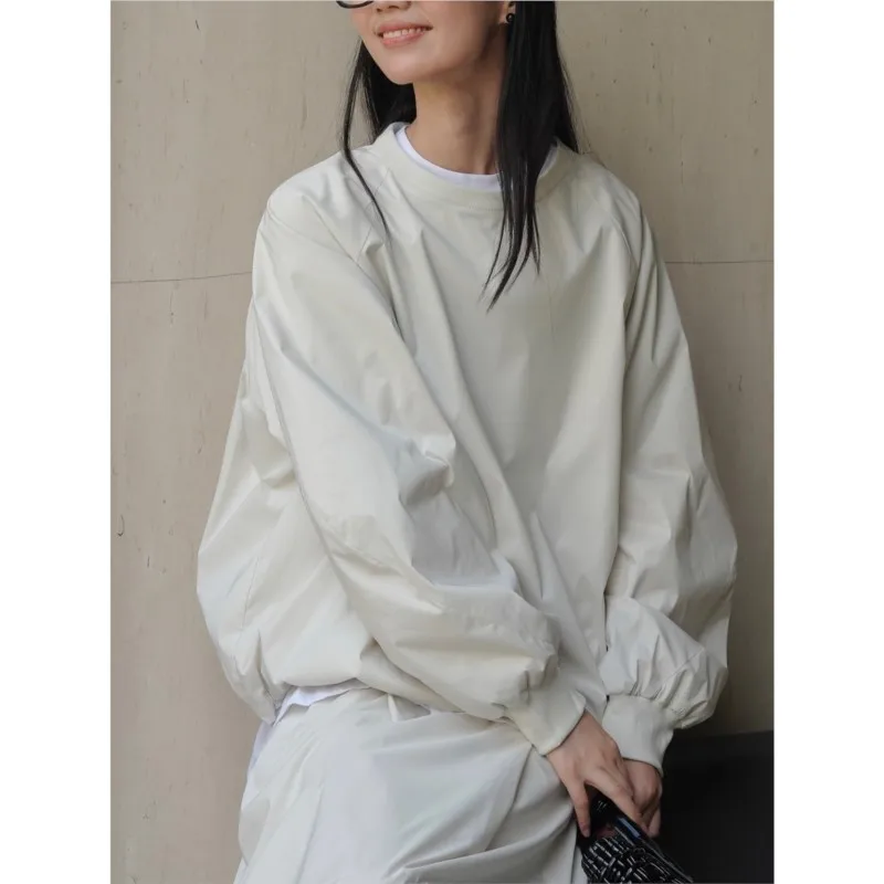 

Johnature Casual Sports-style Crewneck Sweatshirt Loose Comfortable Long-sleeve Top Women New Simple Pullover For Spring