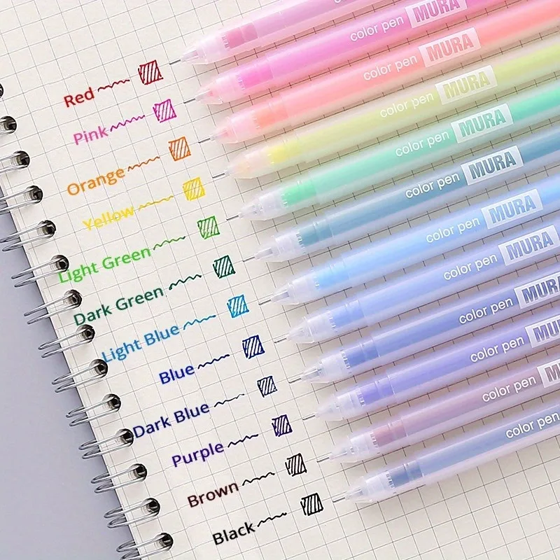12pcs Colored Gel Pens Set Kawaii Blue 0.5 Mm Ballpoint Pen for Journal Cute School Supplies Stationery Office Accessories
