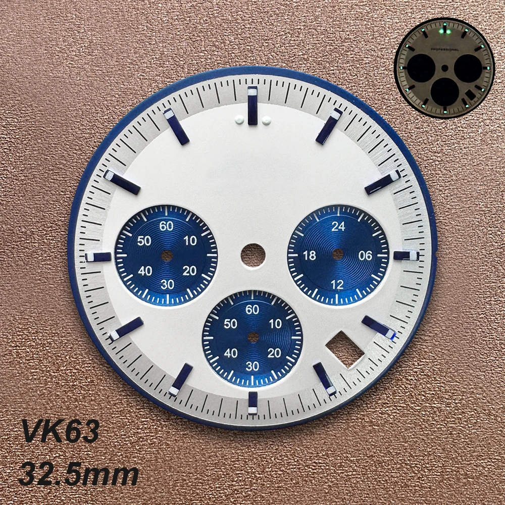 32.5mm Speed Dial No Logo Dial Watch Hands Fit VK63 Quartz Movement Green Luminous Custom Logo Watch Modification Accessories