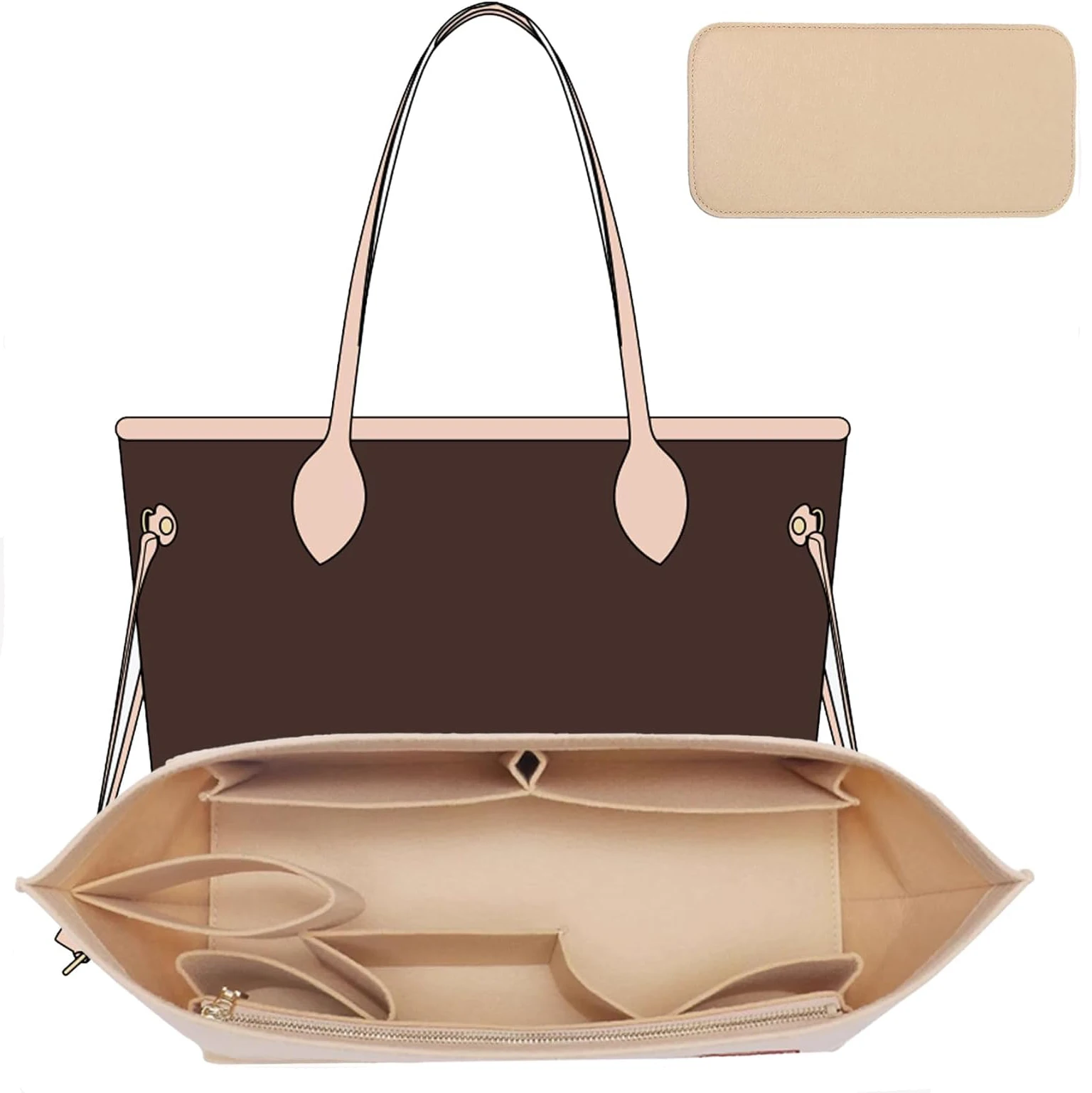 

2Pcs Set Purse Organizer Insert for Handbags, Felt Bag Organizer for Tote & Purse, Tote Bag Organizer Insert, for LV Neverfull