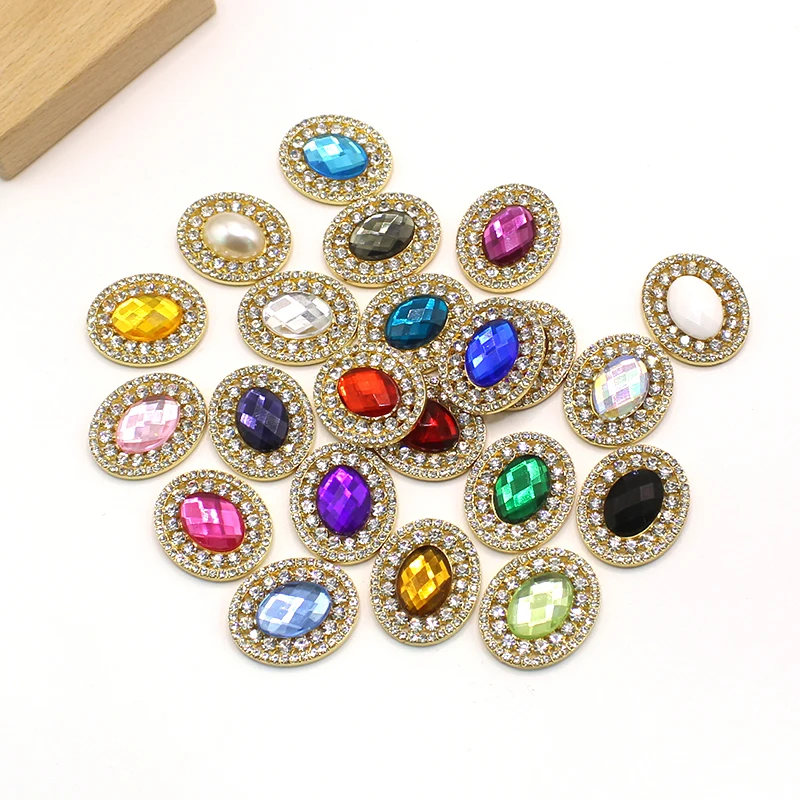 10Pcs 20 * 24MM Oval Rhinestone Alloy Flower Tray Jewelry Diy Wedding Bow Headwear Decorative Accessories