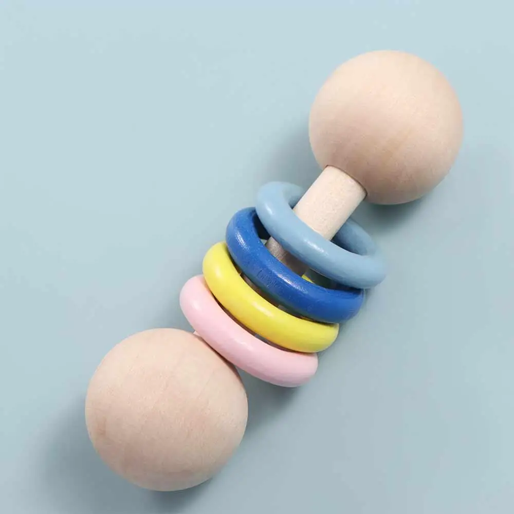 Rainbow Rings Wooden Baby Rattle Toy Educational Wooden Wooden Rings Musical Instruments Toy Montessori Early Learning