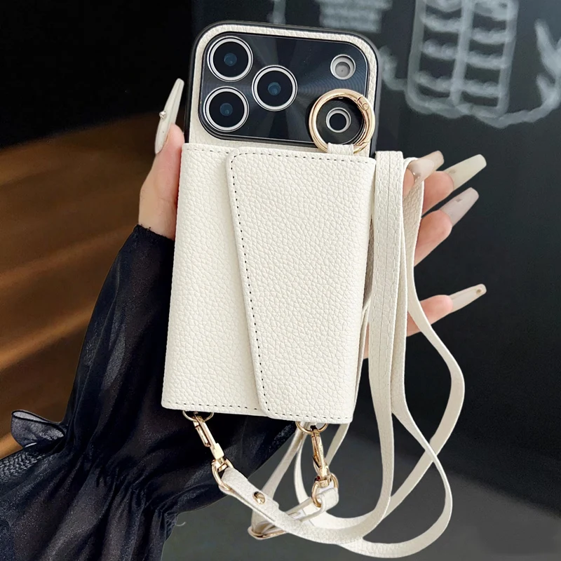 Crossbody-Geldbörsen-Handyhülle mit Make-up-Spiegel für iPhone 17 18 Pro Max 16 Pro 15 14 13 12, trendige Lederhülle mit Kartenfach und Lanyard – Detail 12