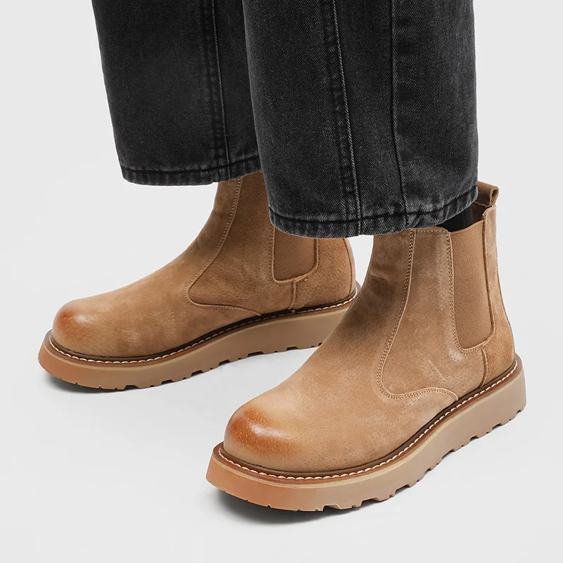 England style men's casual chelsea boots slip-on cow suede leather shoes cowboy spring autumn platform boot outdoors ankle botas