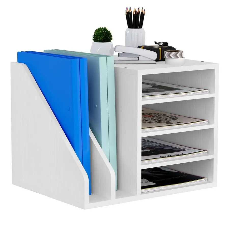 

Senhoglb Wood Desk Organizer File Holder, Wooden Mail Organizer Countertop with Adjustable Compartments, Desktop File Organizer