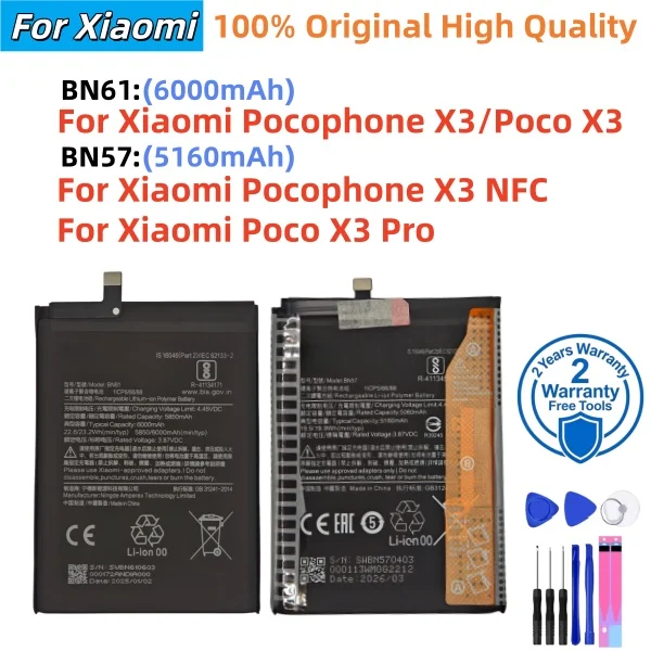 For Xiaomi BN61 BN57 6000mAh Phone Battery For Xiaomi Pocophone X3 NFC Poco X3 Pro Replacement Batteries
