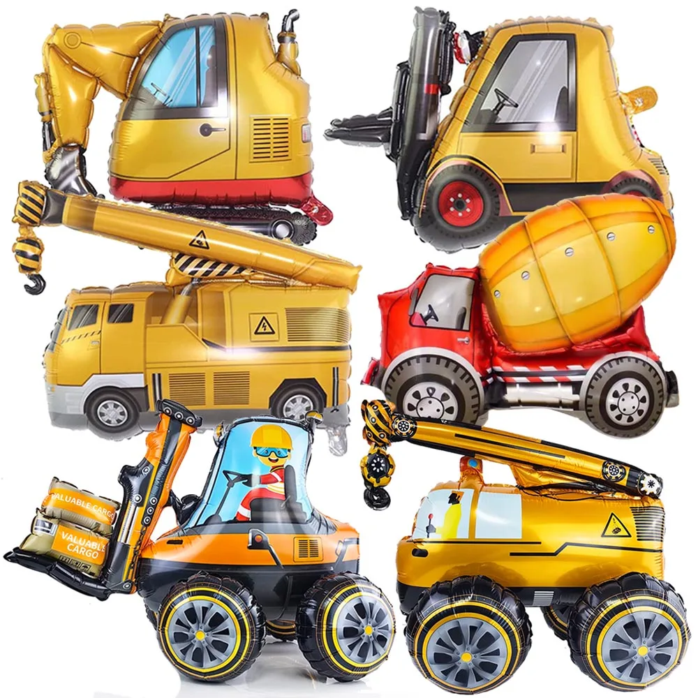 Construction Trucks Themed Balloons Cranes Balloons Excavator Mixer Forklifts Balloons Boy's Birthday Truck Party Decor Supplies