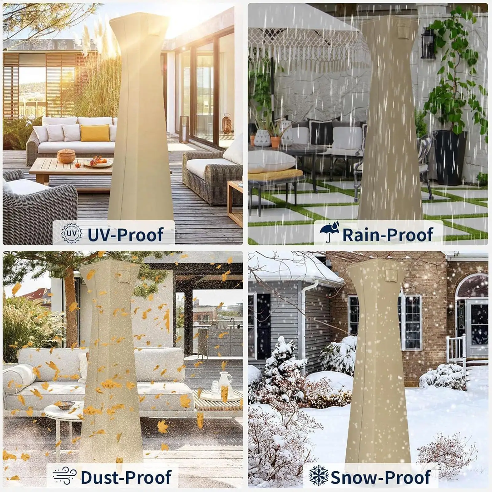 

Outdoor Patio Heater Cover Waterproof UV-Resistant Protector With Zipper Standing Pyramid Heater Cover For Lawn Deck Tan Garden