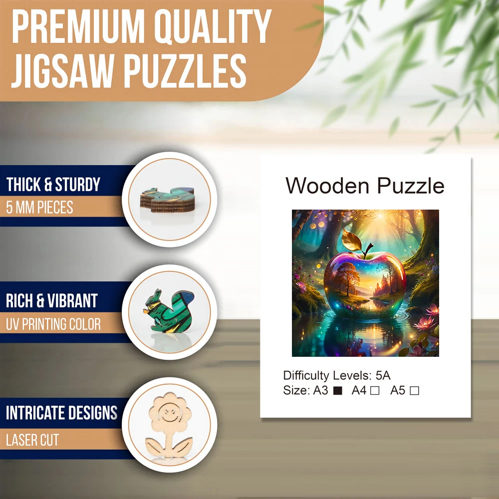 Appellandschap Creatieve houten puzzel, uniek onregelmatig houten speelgoed in de vorm van een dier, creatieve handgemaakte decoraties, woondecoratie