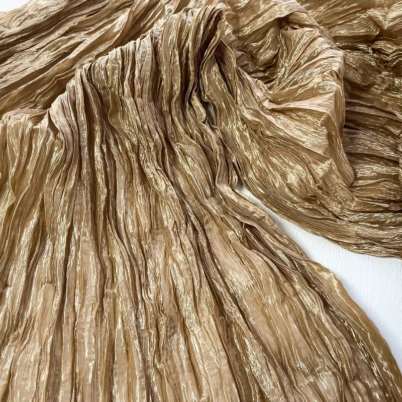 

Gold Wave Crinkle Textured Fabric Vintage Dress Handmade Sewing DIY Home Craft Material Fashion Designer Background Decoration