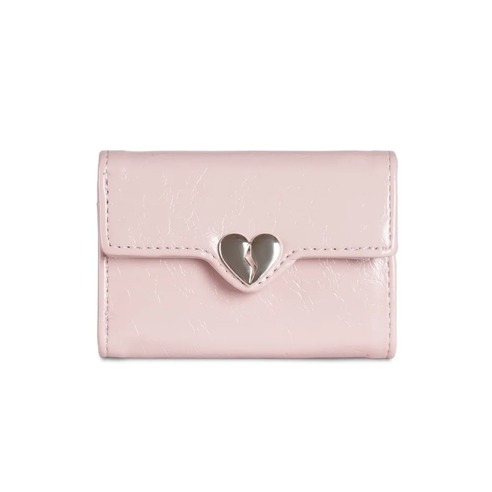 

Ins Korean Crack Heart Wallet PU Leather Short Women's Leather Wallet High Quality Fold Student Purse Card Bag
