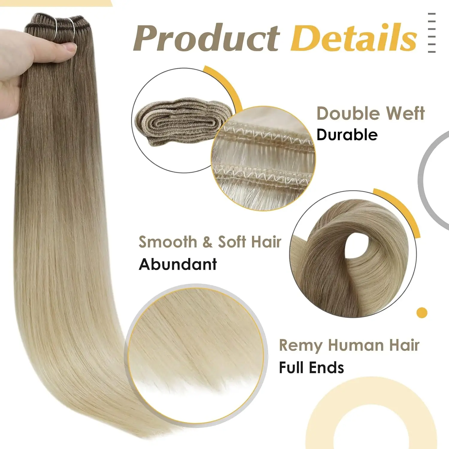 Full Shine Human Hair Weft Extensions Hair Bundles Ombre Blonde Color 100g Sew In Silky Straight Remy Skin Double Weft For Salon