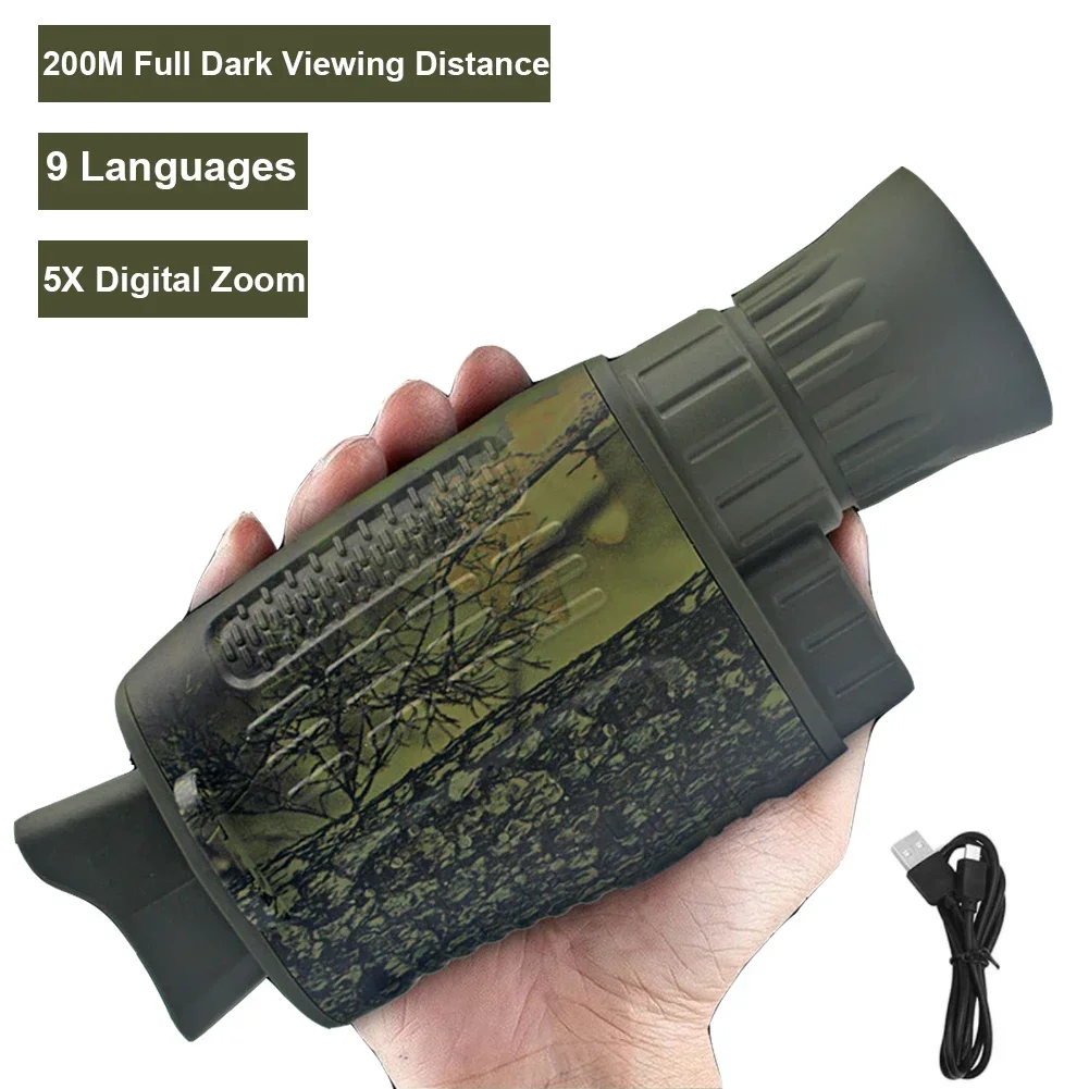 Night Vision Device Monocular Infrared Optical Night Vision Monocular Device 9 Languages 5X Digital Zoom Photo Video Playback