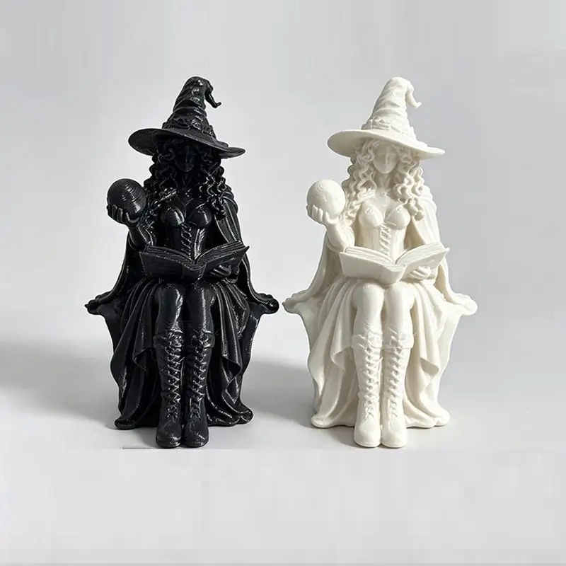 3D Printed Witch Statue With Fine Details And Crystal Ball For Halloween Home Gothic Decor Ornament