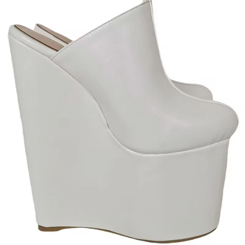 

DIZHUANG Модные женские тапочки на высоком каблуке. Белые (розовые) матовые кожаные закрытые тапочки. Высота каблука около 20 см. 34-46.