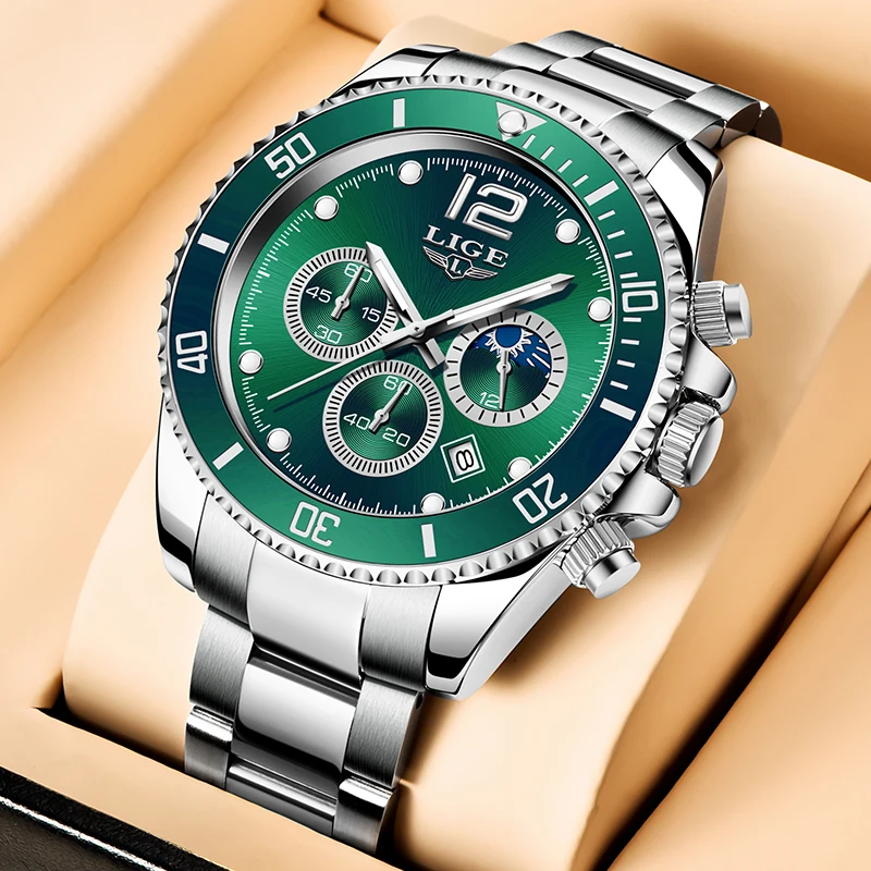 LIGE 2025 أفضل جديد كوارتز ساعة اليد موضة الأعمال ساعة رجالي مقاوم للماء ساعة مضيئة ساعات للرجال relogios masculino