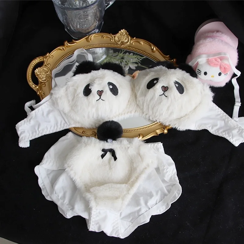 

Cute underwear winter limited plush lingerie high color embroidery cartoon student non-steel ring bra set